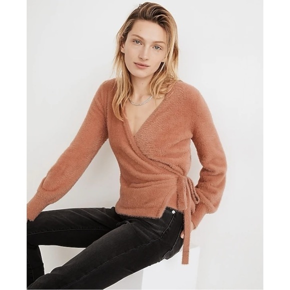 Madewell Balloon Sleeve Wrap Sweater in Burnished Blush Small Dainty Retro 90s - Picture 9 of 14